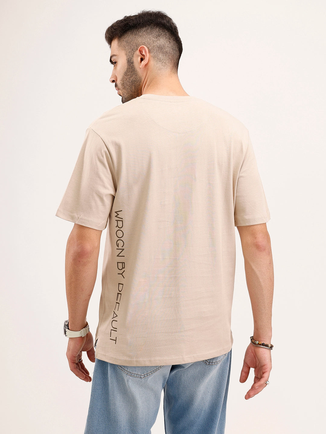 Oversized Fit Placement Printed T-Shirt | Beige