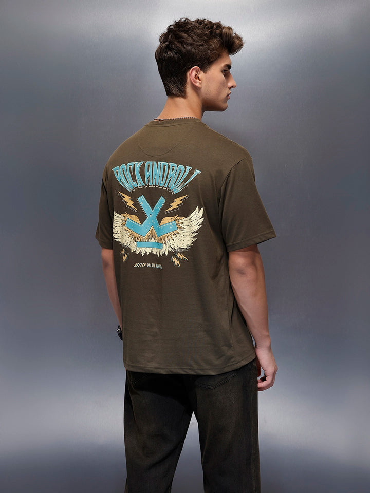Casual Back Printed Oversized T-Shirt  | Olive