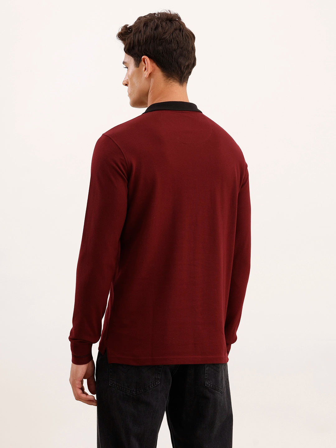 Slim Fit Contrast Collar Polo T-Shirt | Maroon