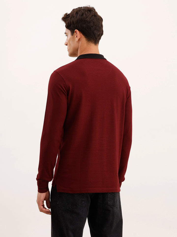 Slim Fit Contrast Collar Polo T-Shirt | Maroon