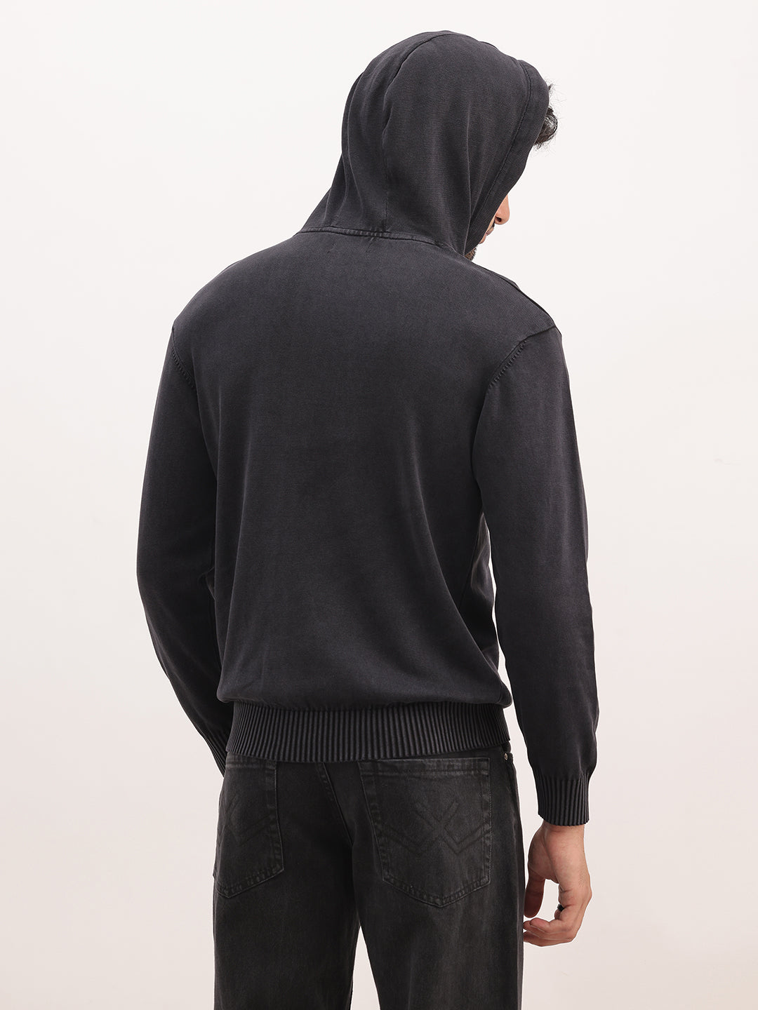 Solid Comfort Fit Hooded Sweater | Black