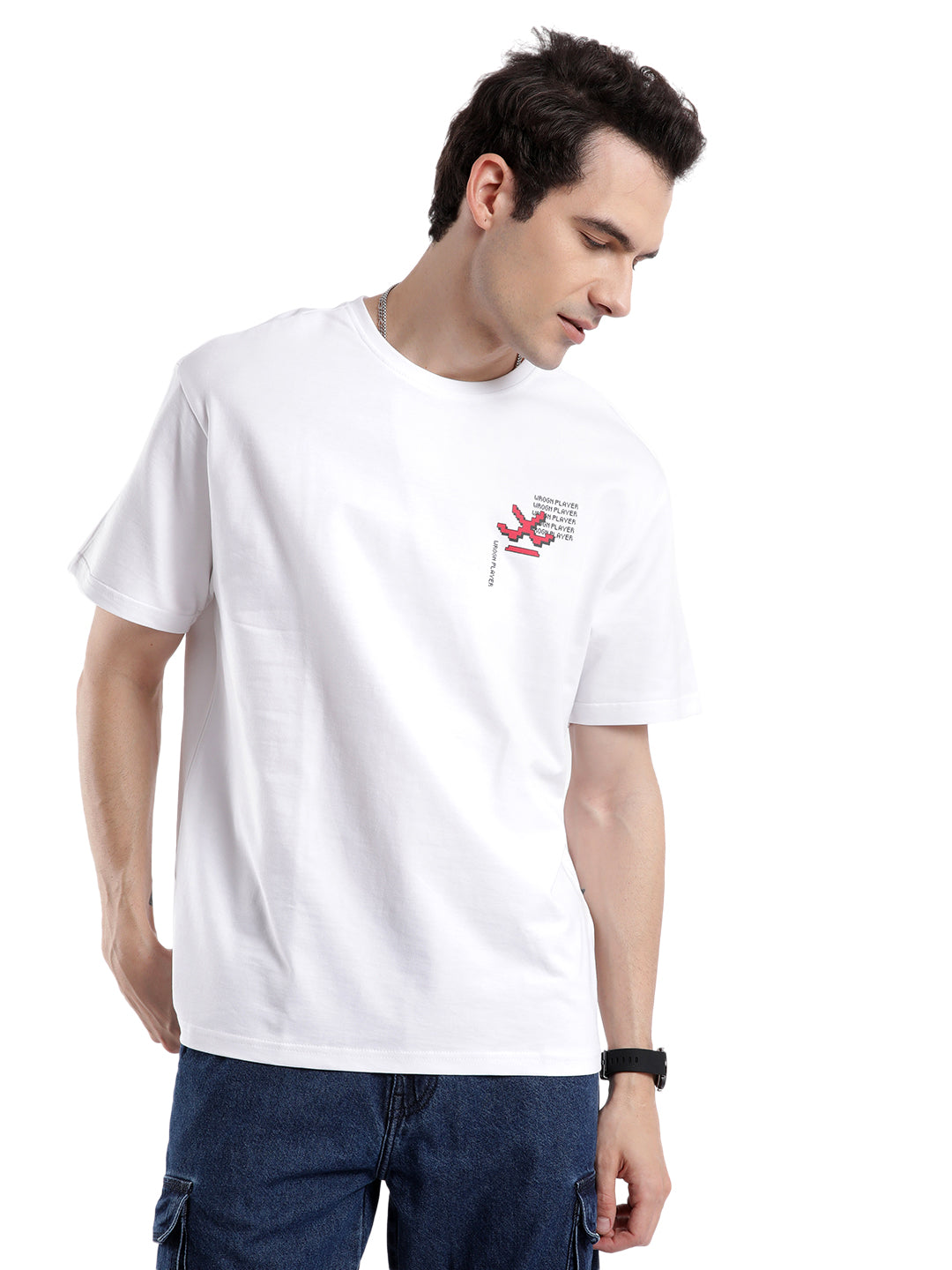 White Pixel Back Printed T-Shirt