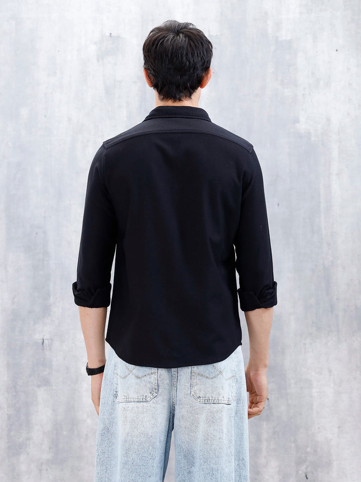 Textured Men's Casual Slim Fit Shirt | Black