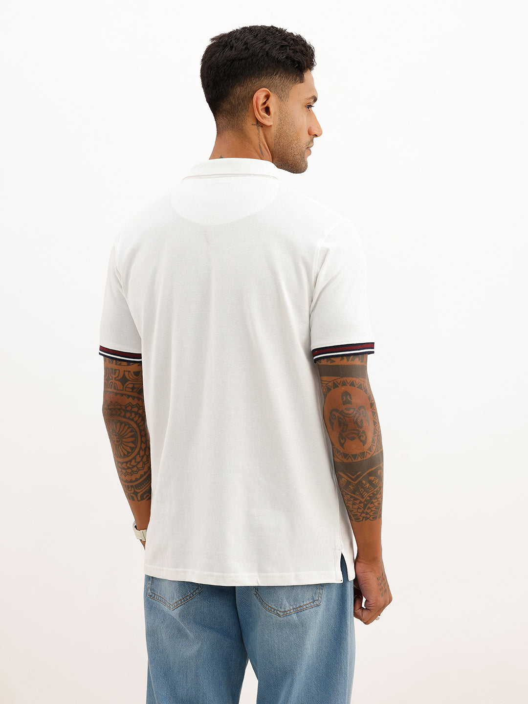 Regular Fit Contrast Sleeve Polo T-Shirt | Off White