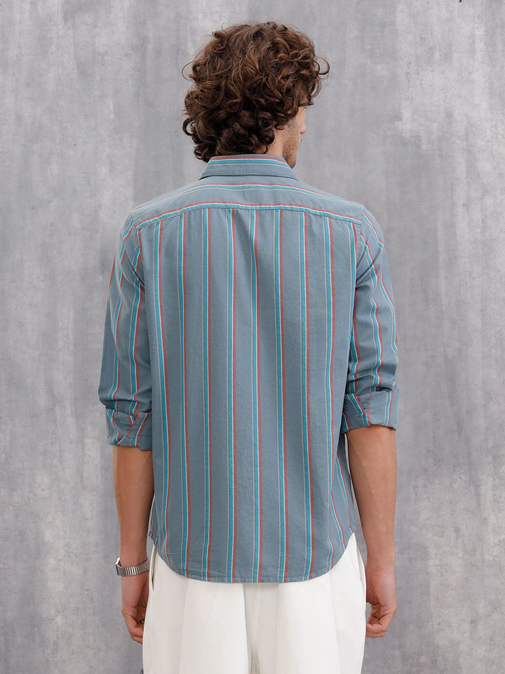 Textured Stripe Regular Fit Shirt | Grey
