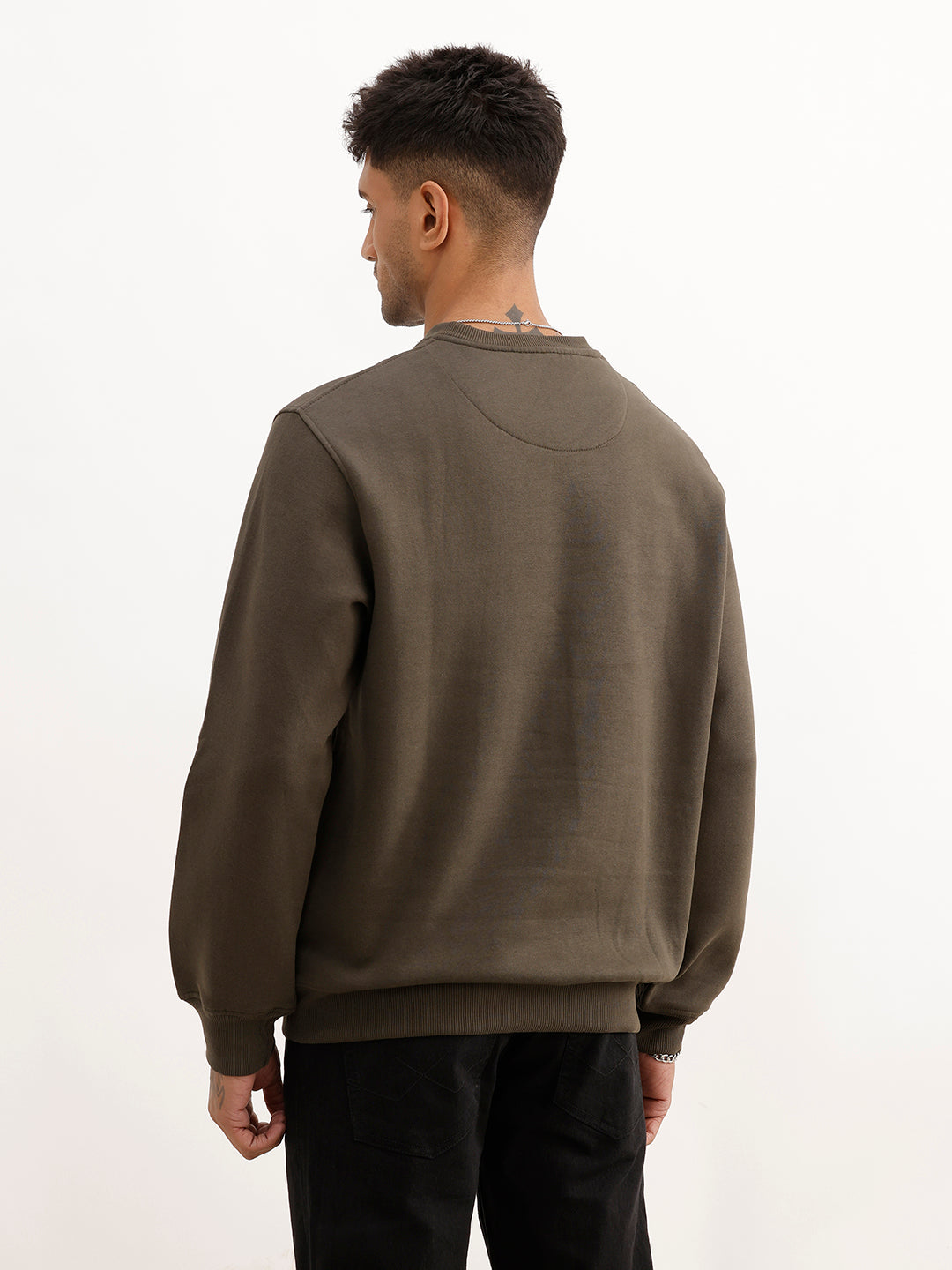 Comfort Fit Placement Printed Sweatshirt | Olive