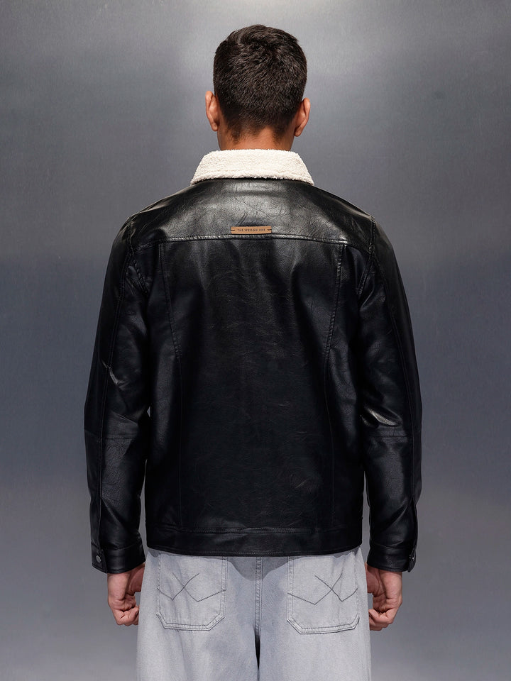 Men's casual jacket with contrast fur collar | Black