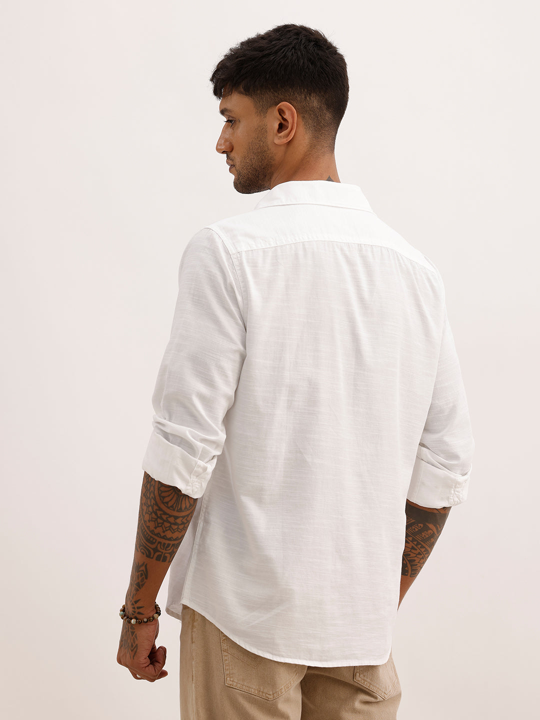 Textured Slim Fit 100% Cotton Shirt | Cream | WSH02FSSL7074W