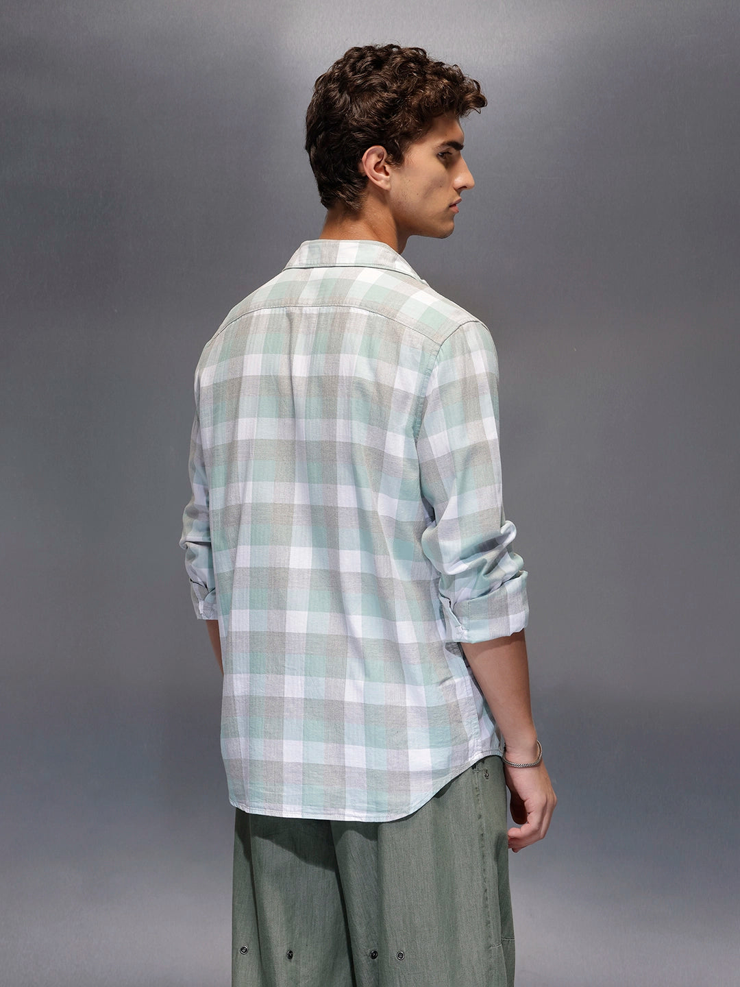 Men's Casual Slim Fit Checkered Shirt  |  Green