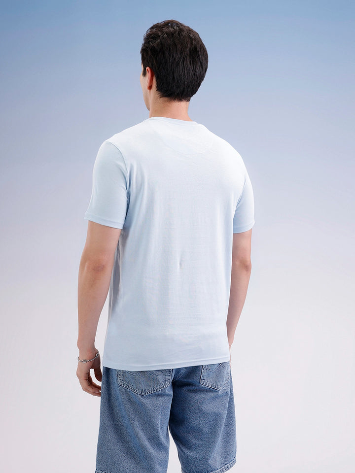 Slim Fit Embroidered Patch T-Shirt | Light Blue
