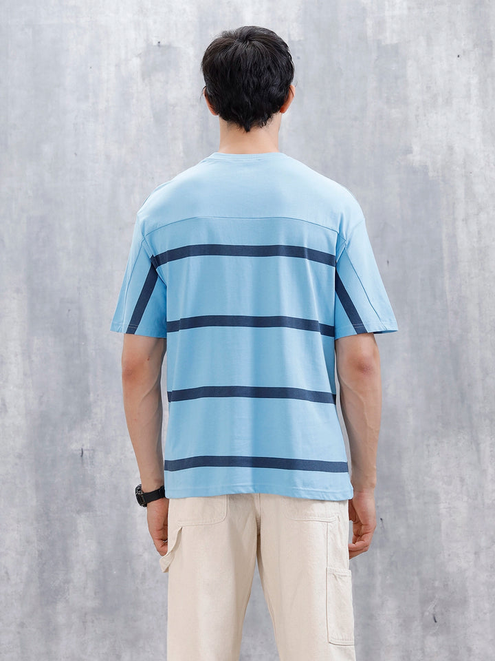 Striped Men's Casual Oversized Fit T-Shirt | Blue