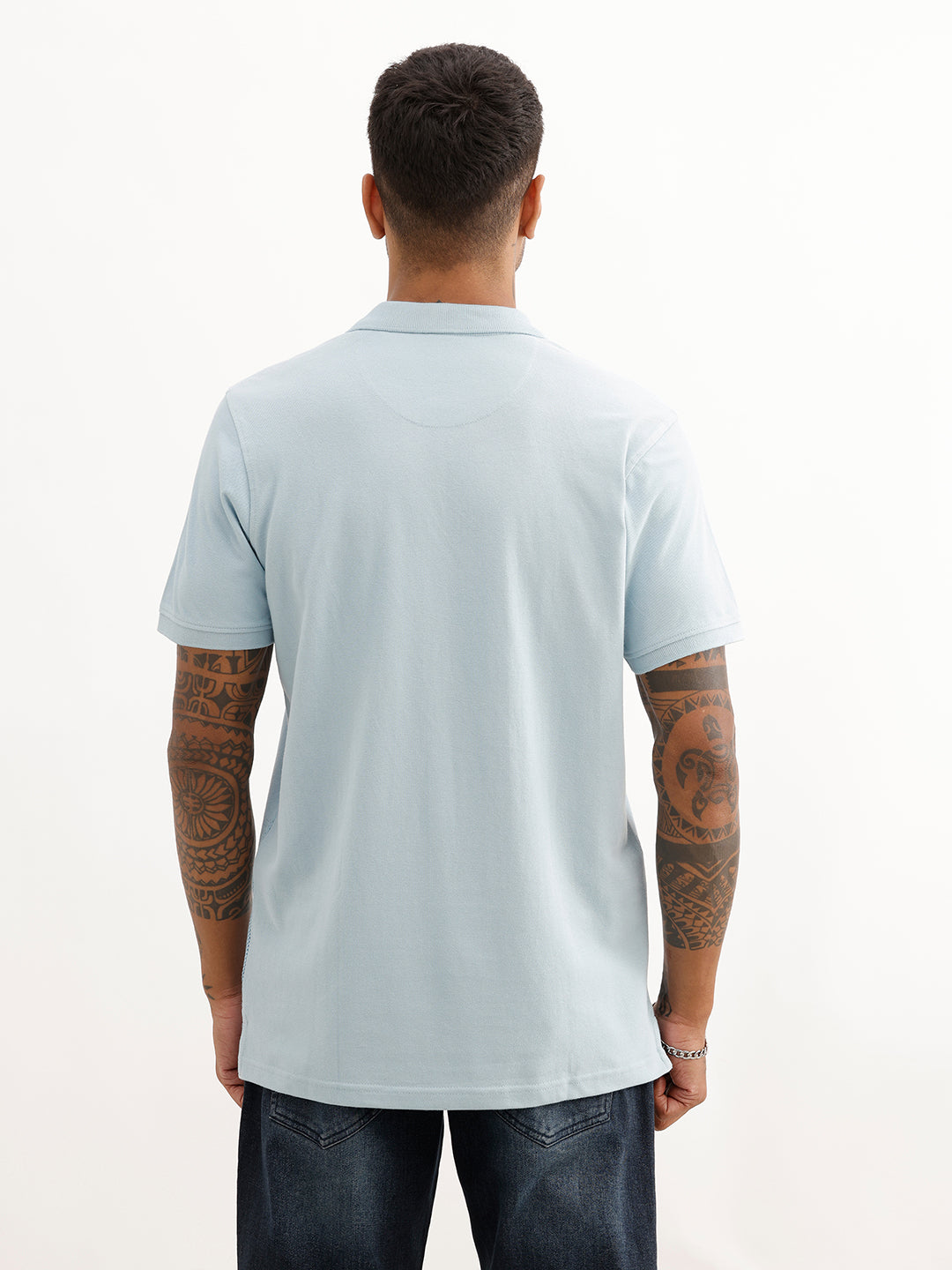 Classic Slim Fit Faded Polo T-Shirt | Light Blue
