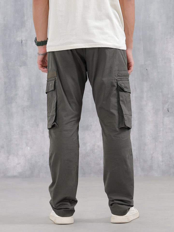Straight Fit Cotton Twill Utility Trousers With Snap Pockets | Light Olive