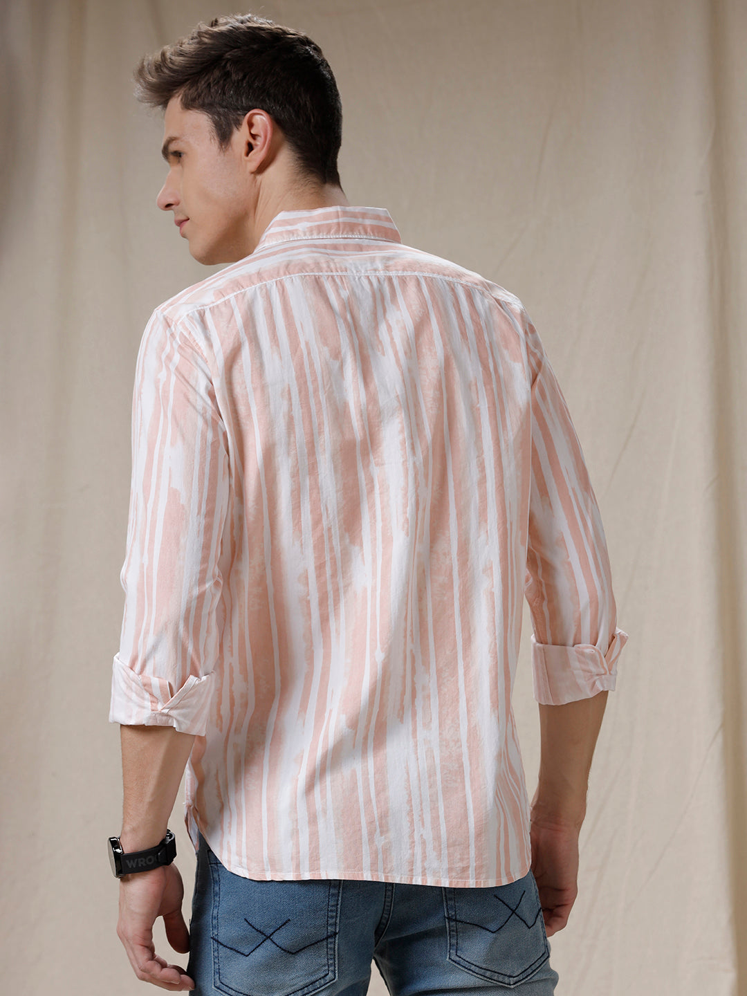 Abstract Stripes Peach AOP Shirt