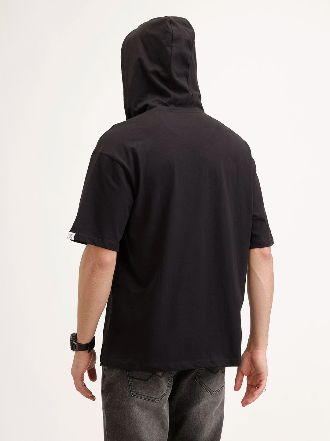 Solid Oversized Hooded T-Shirt | Black