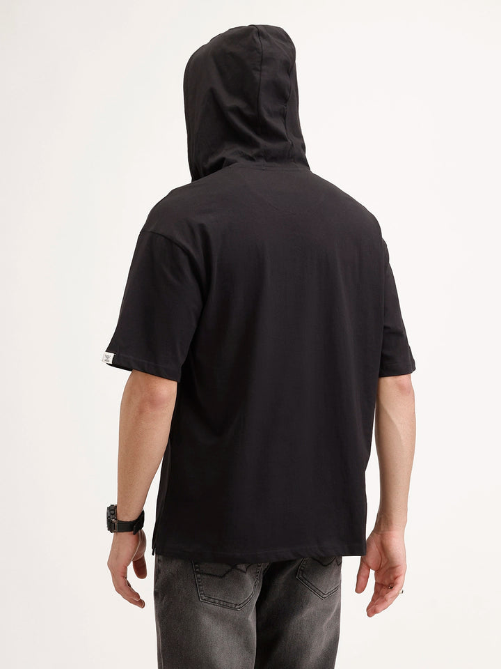 Solid Oversized Hooded T-Shirt | Black