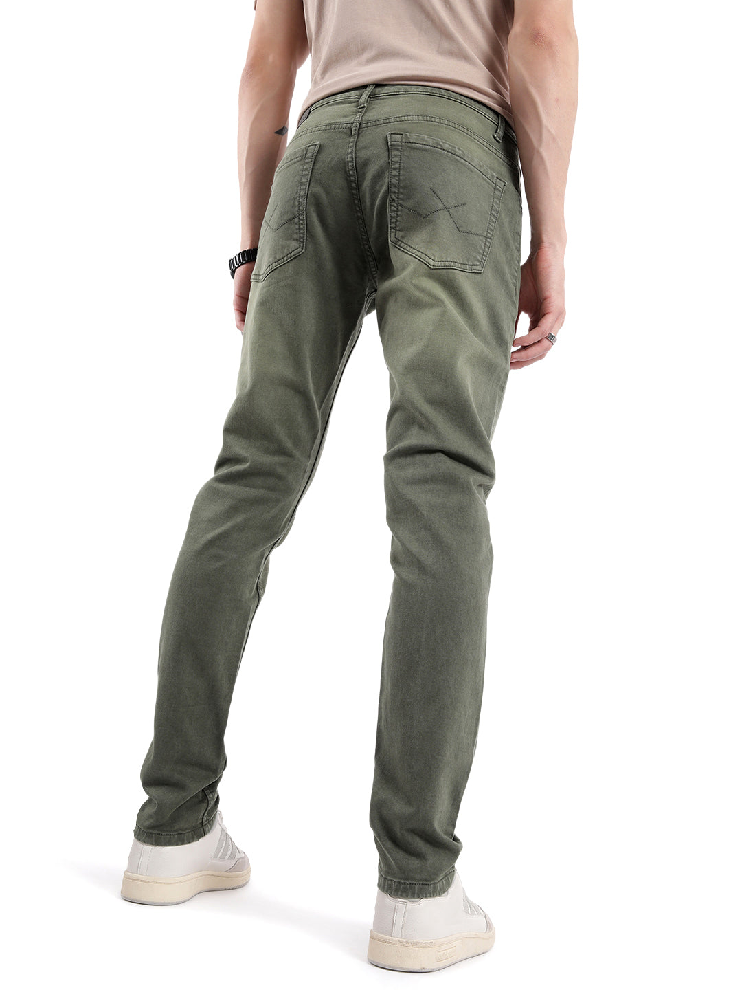 Green Solid Slim Tapered Jeans