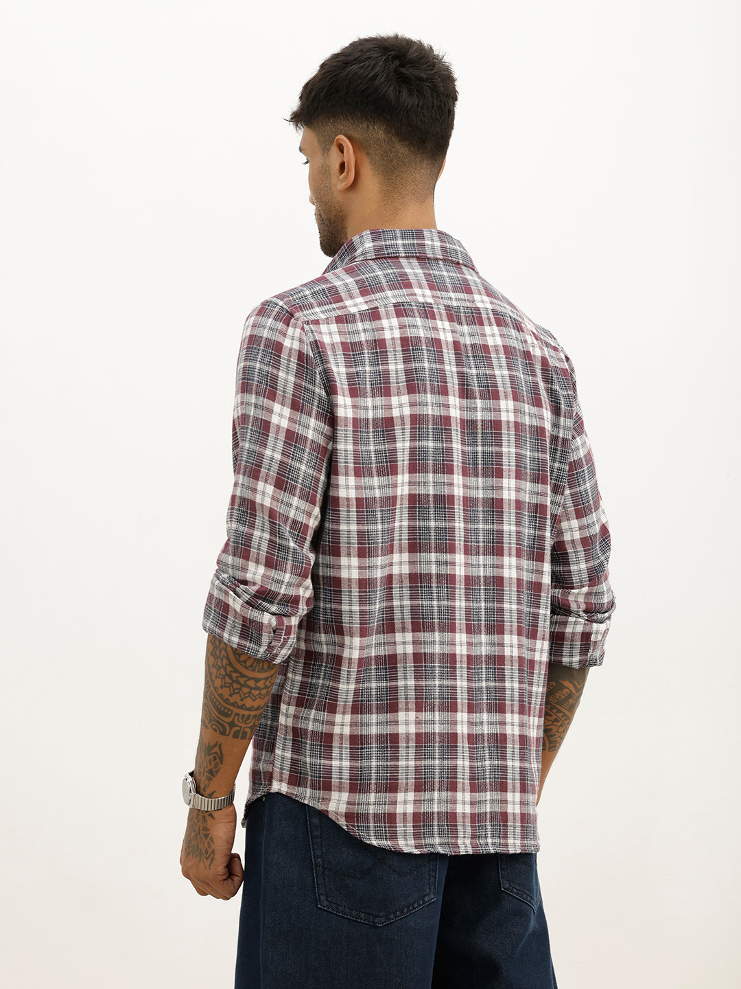 Classic Slim Fit Checkered Shirt | Maroon