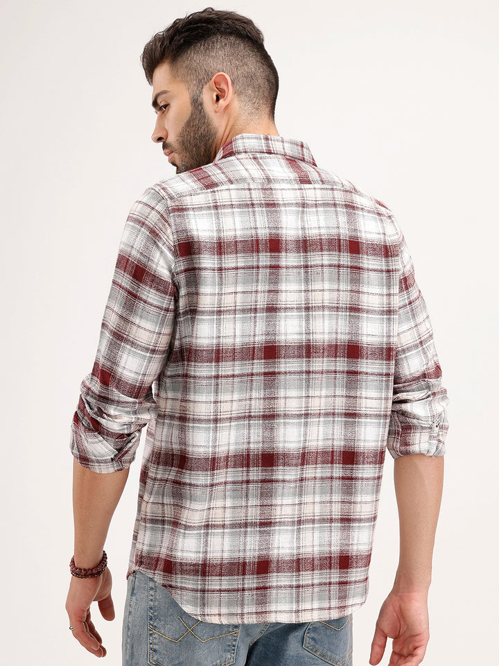 Slim Fit Checkered Full Sleeve Shirt | Red