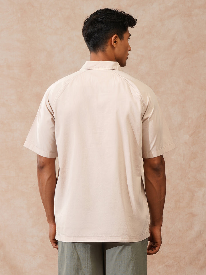 Solid Polo Collar Shirt | Beige
