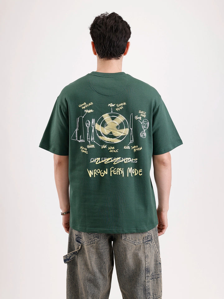 Classic Back Printed Oversized T-Shirt   |  Dark Green