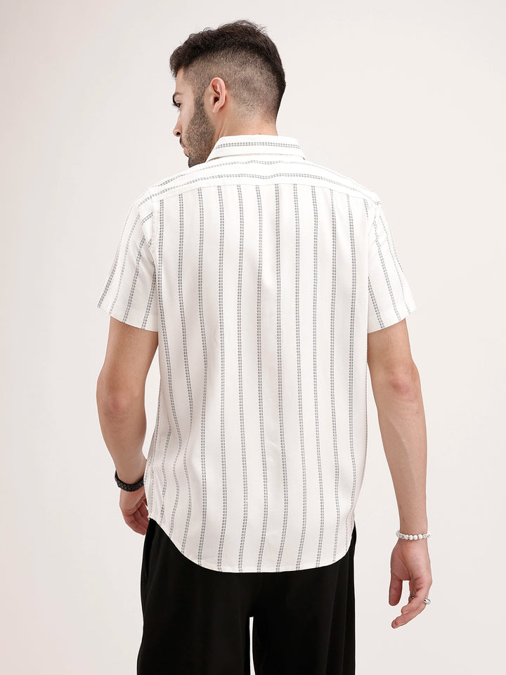 Slim Fit Half Sleeve Striped Shirt | White