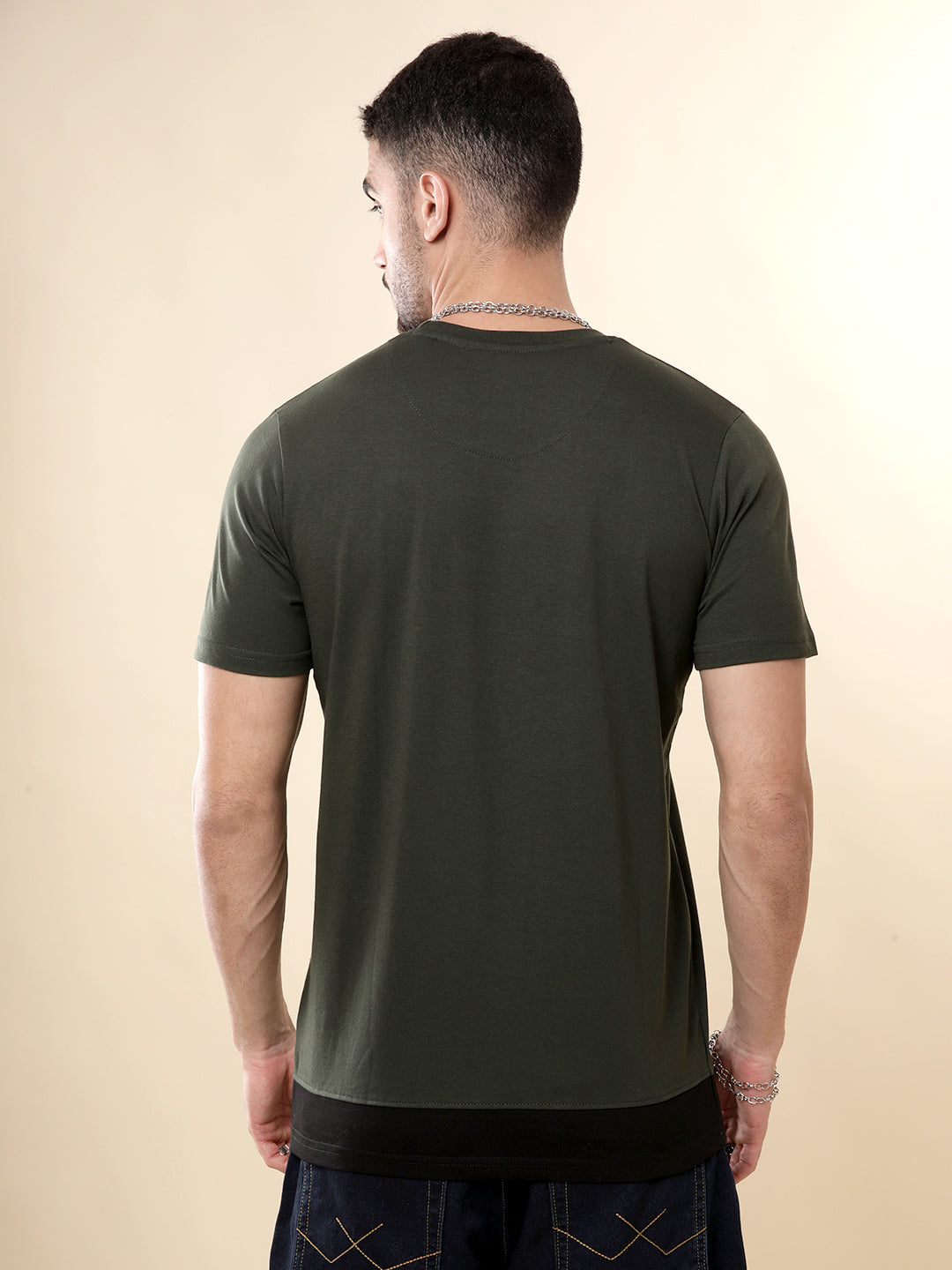 Olive Mode Solid Crew Neck T-Shirt