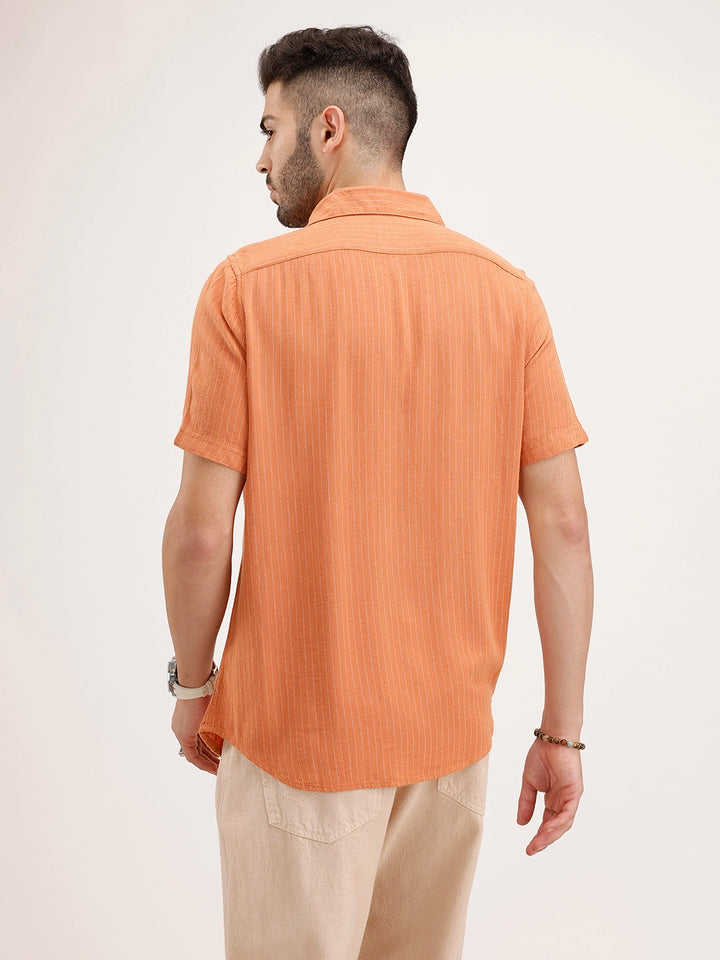 Slim Fit Half Sleeve Shirt | Rust