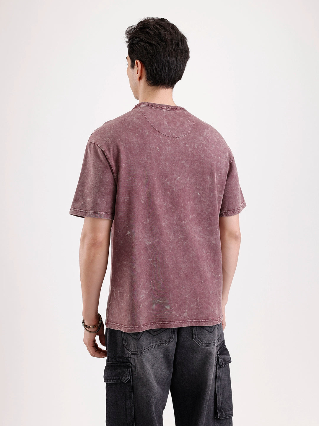Washed Placement Printed Oversized T-Shirt   |  Maroon