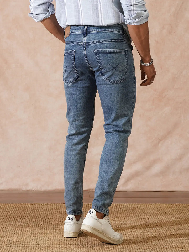 Heavy Fade Skinny Crop Jeans | Light Blue