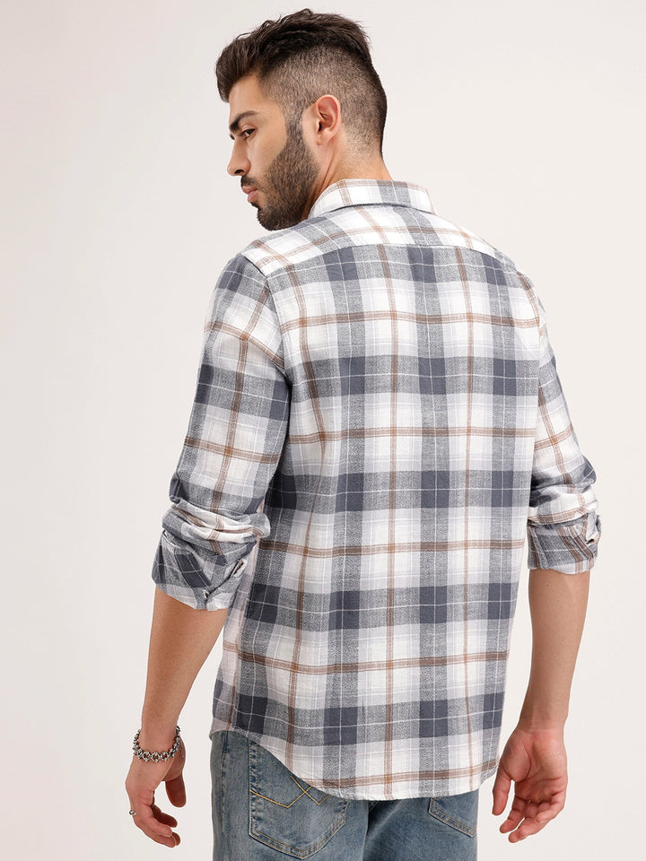 Slim Fit Checkered Full Sleeve Shirt | Blue