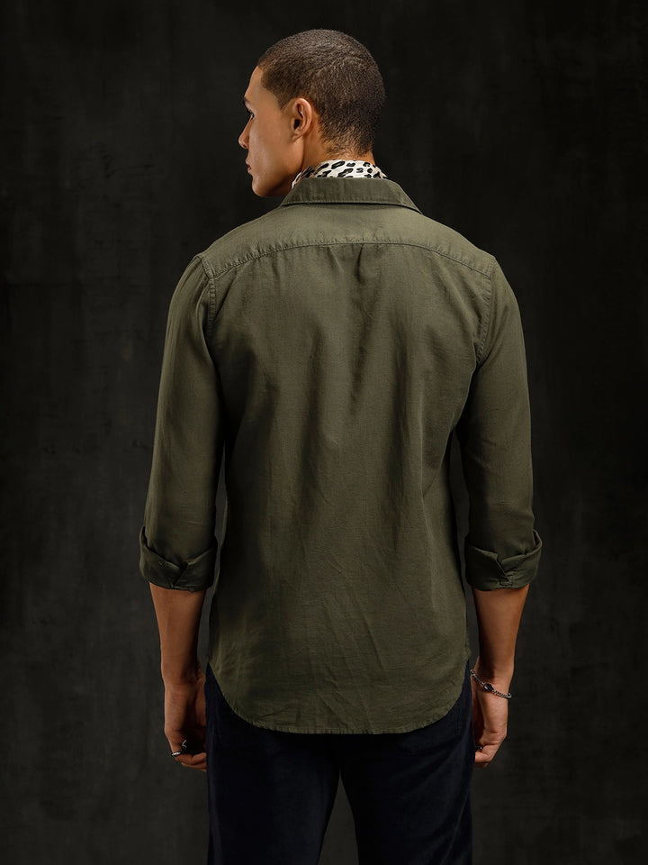 Solid Linen Blend Shirt | Olive