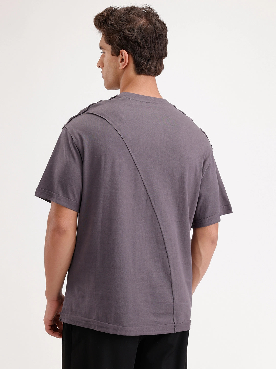 Solid Oversized Cut & Sew T-Shirt | Dark Grey