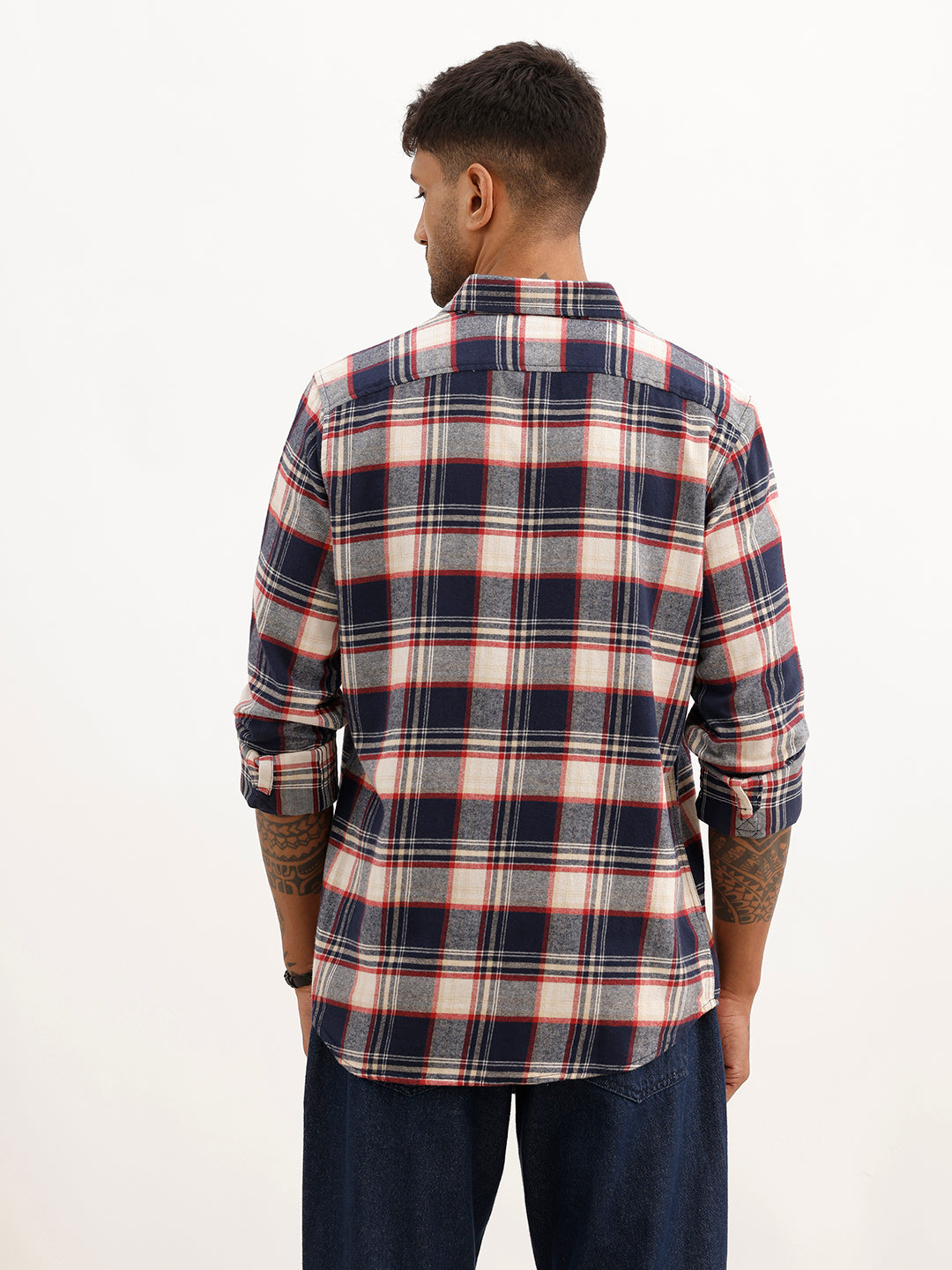 Slim Fit Checkered Full Sleeve Shirt | Navy Blue | WSH02FSSL0352S