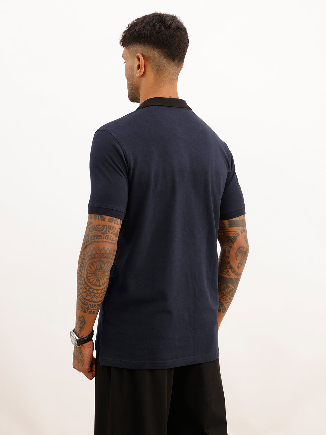 Slim Fit Contrast Collar Polo T-Shirt | Navy Blue
