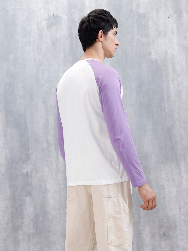 Wrogn Men's Raglan Sleeves Colorblocked Henley T-Shirt | White