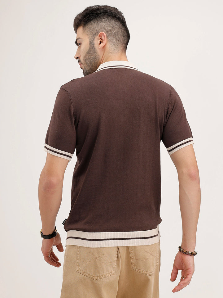 Classic Slim Fit Tipping Collar Polo T-Shirt | Brown