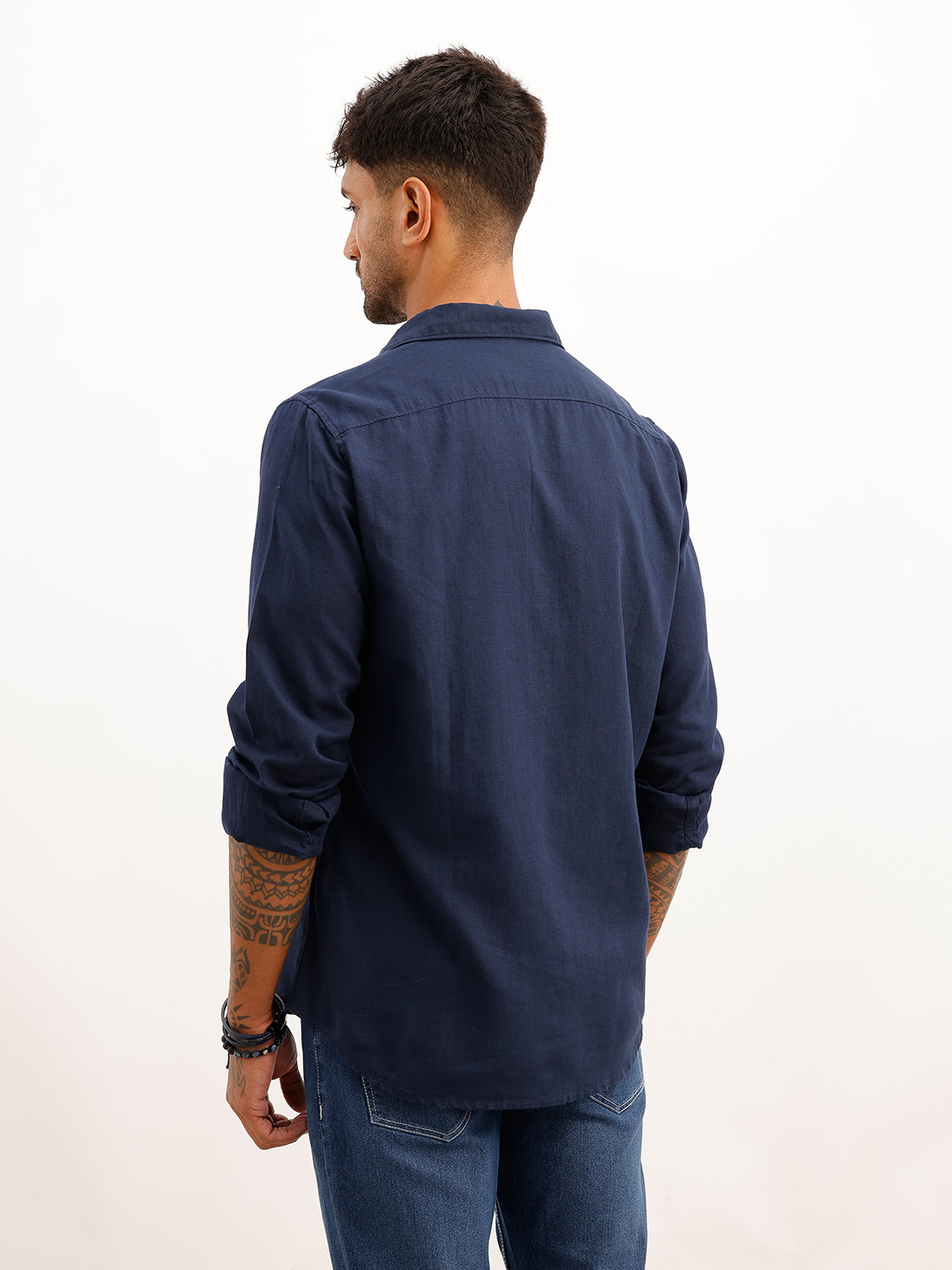 Solid Slim Fit Full Sleeve Shirt | Navy Blue
