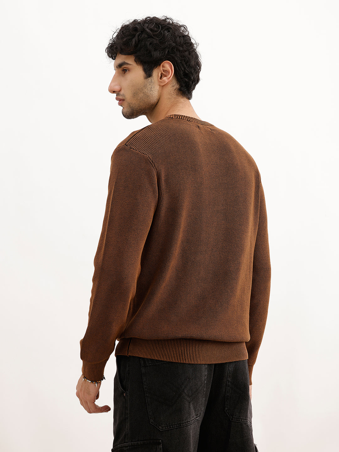 Solid Regular Fit Knitted Sweater | Beige