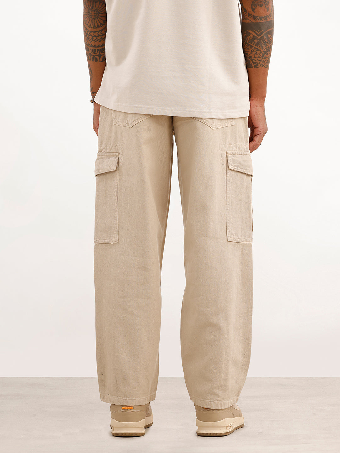 Solid Loose Fit Cargo Trouser | Beige