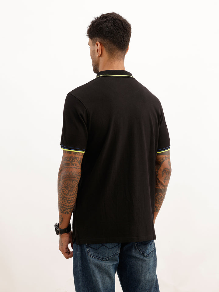 Slim Fit Tipping Collar Polo T-Shirt | Black