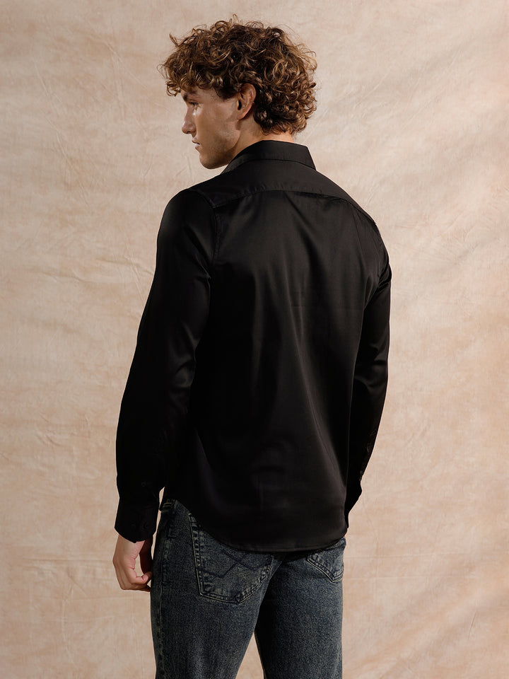 Solid Stretch Cotton Blend Shirt | Black
