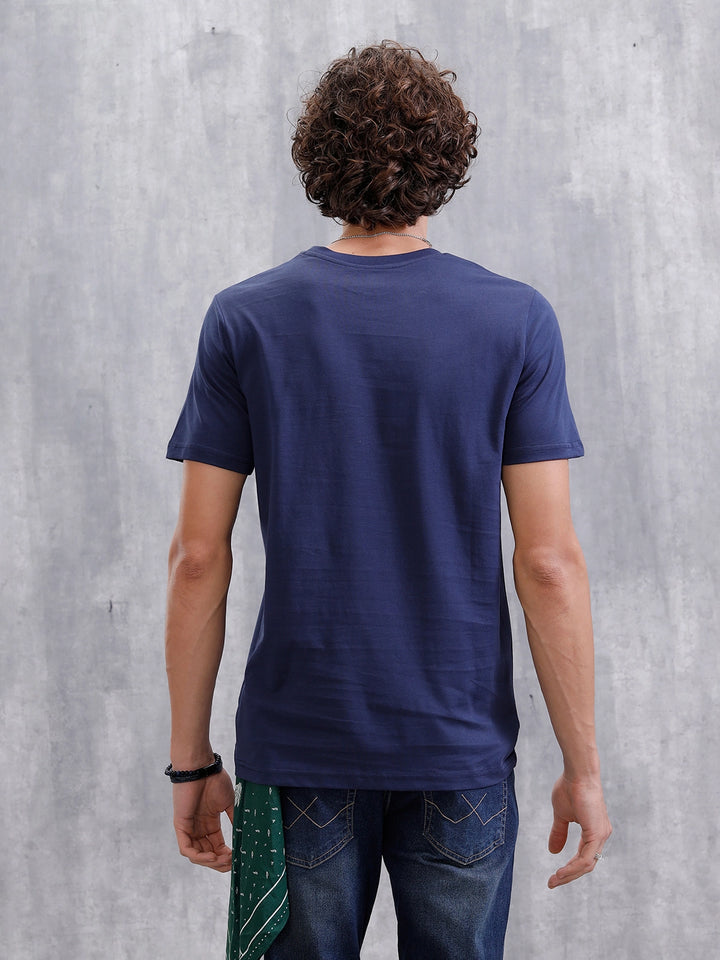 Placement Printed Slim Fit T-Shirt  | Navy Blue