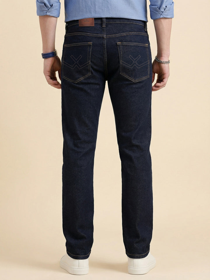 Solid Straight Fit Denim Jeans | Dark Blue