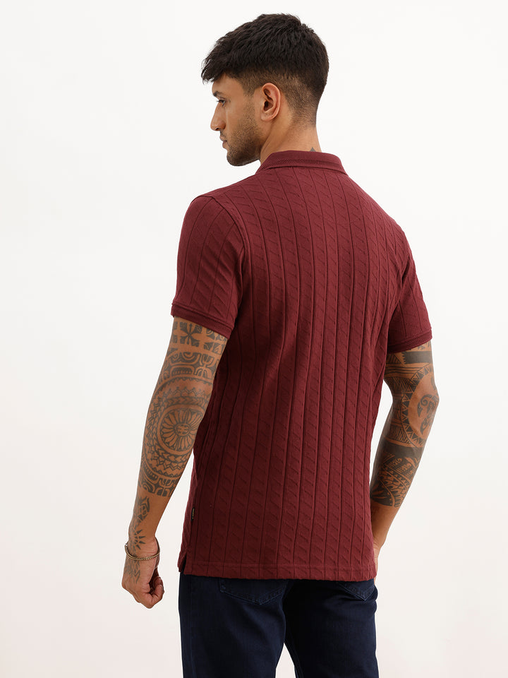 Textured Slim Fit Polo T-Shirt | Wine