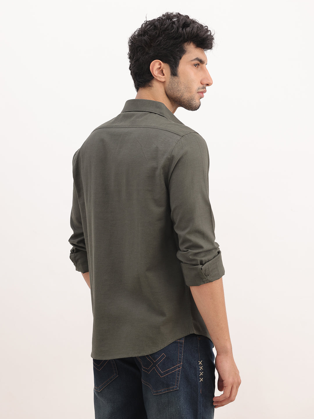 Slim Fit Solid Full Sleeve Shirt | Olive