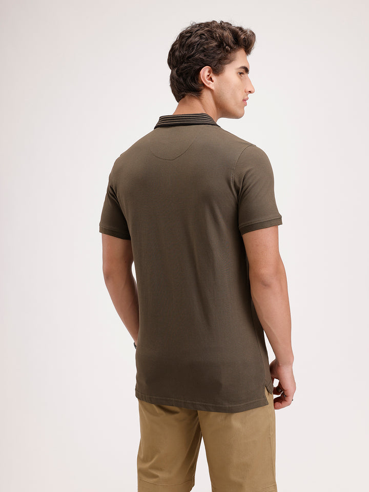 Classic Slim Fit Contrast Collar Polo T-Shirt  | Olive