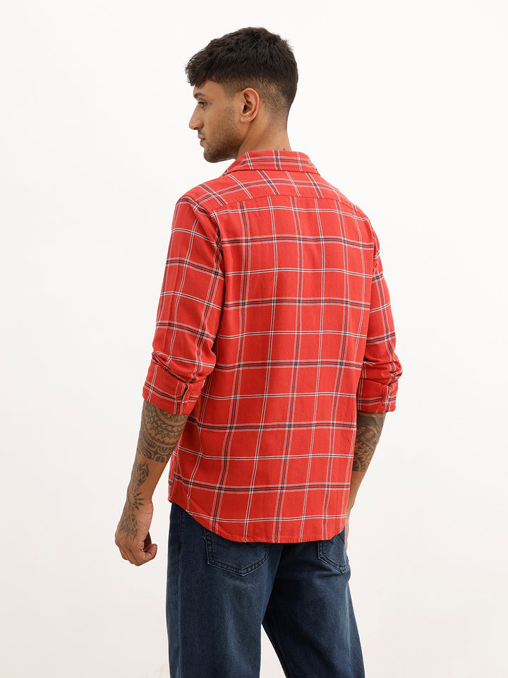 Checkered Slim Fit Full Sleeve Shirt | Red