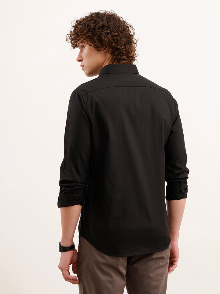 Solid Slim Fit Full Sleeved Shirt  | Black