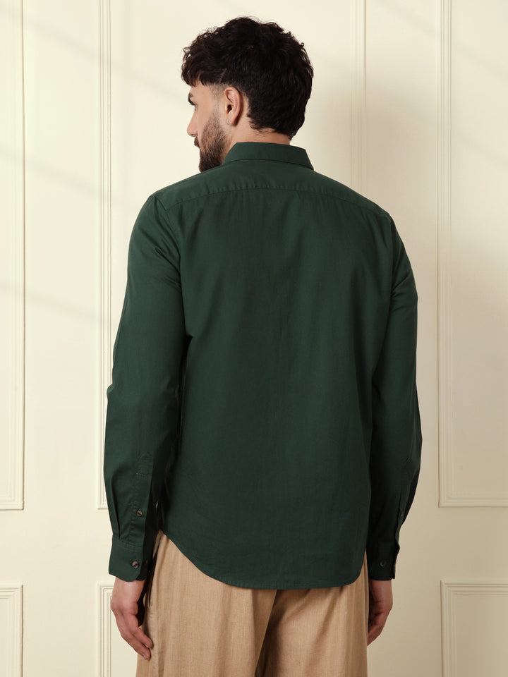 Solid Cotton Blend Shirt | Green